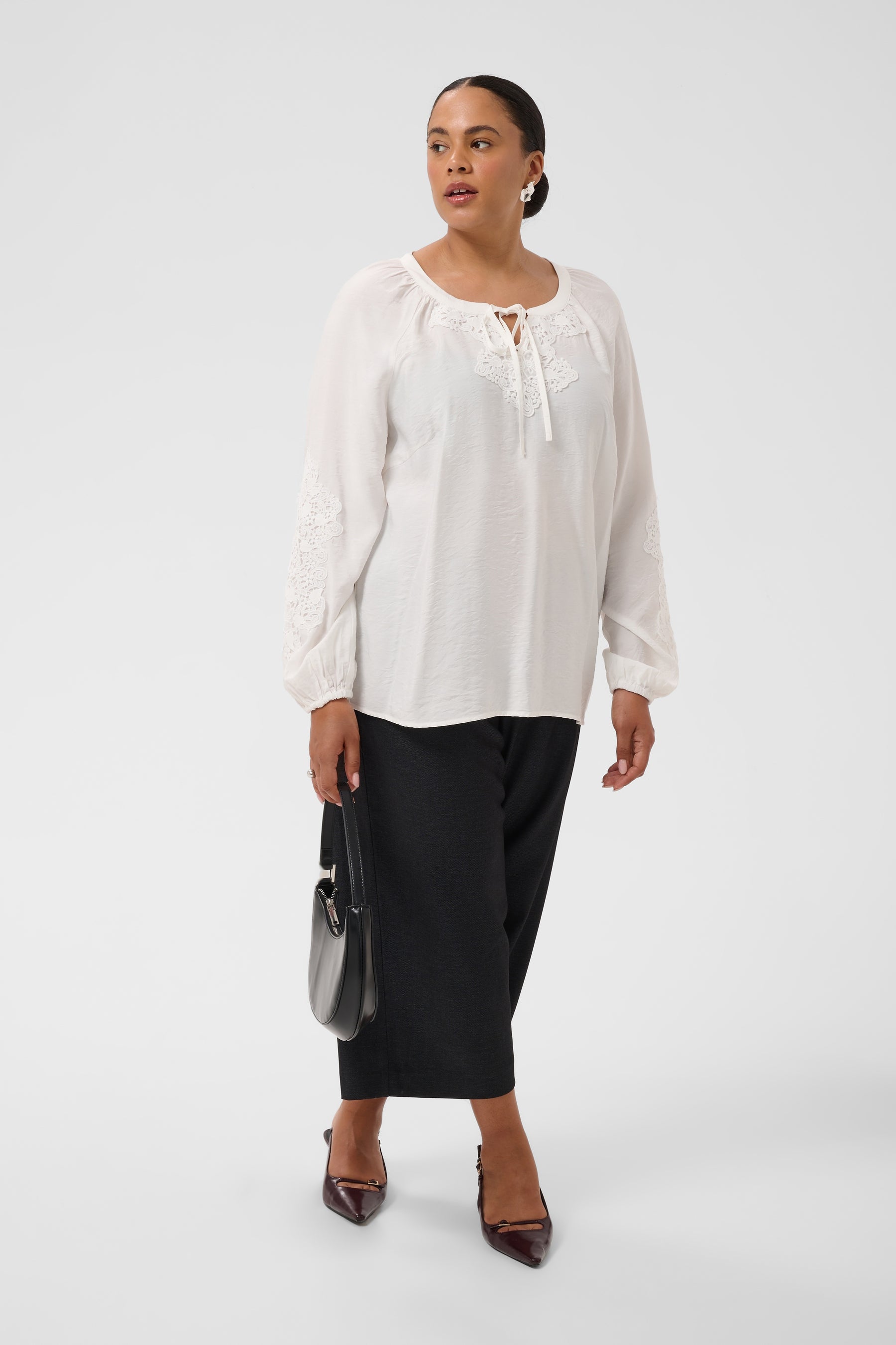 Kaffe Curve Nioma Tie Neck Blouse in White 