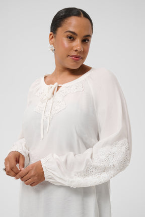 Kaffe Curve Nioma Tie Neck Blouse in White 