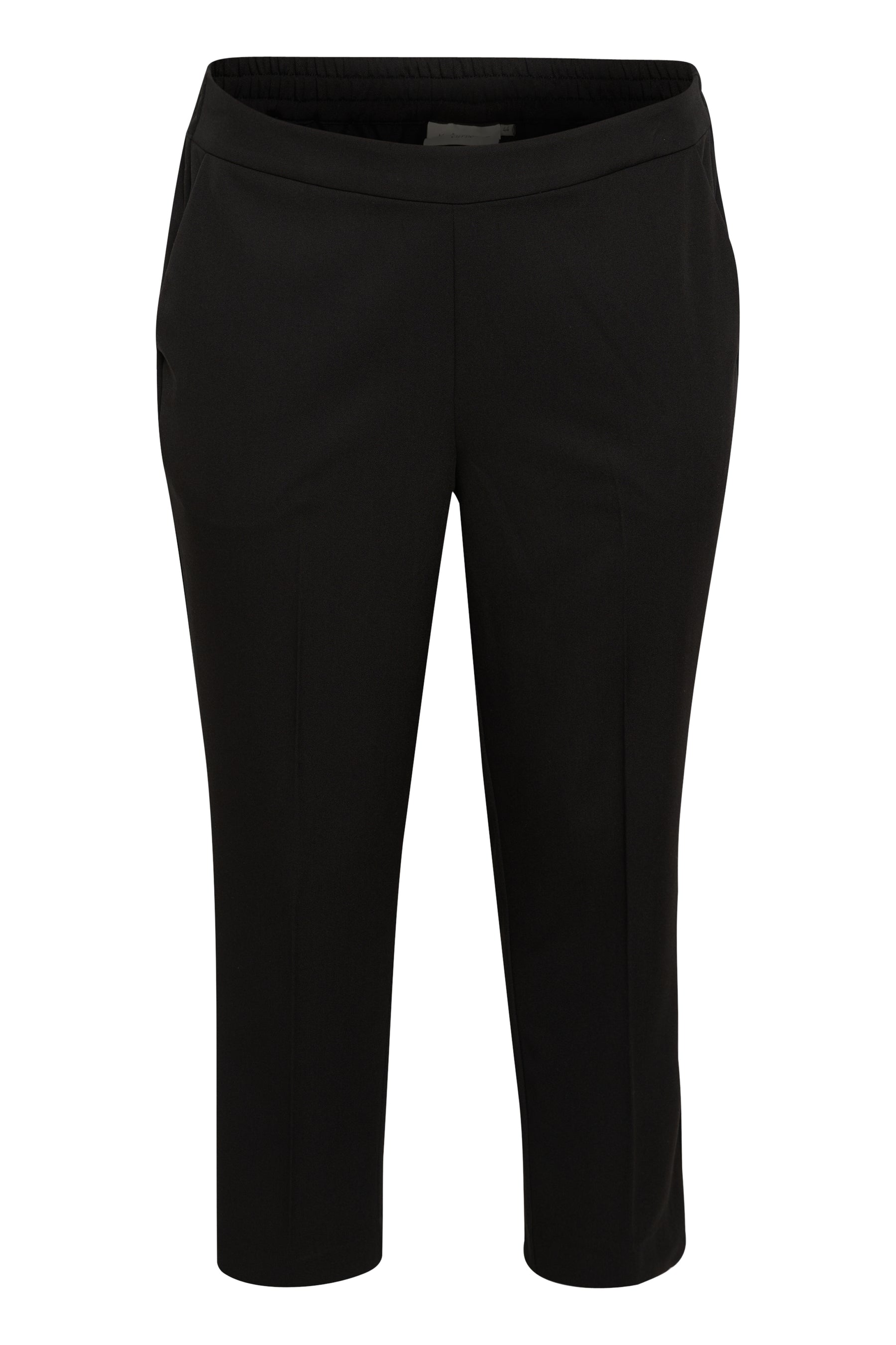 Black ankle length trousers on a white background