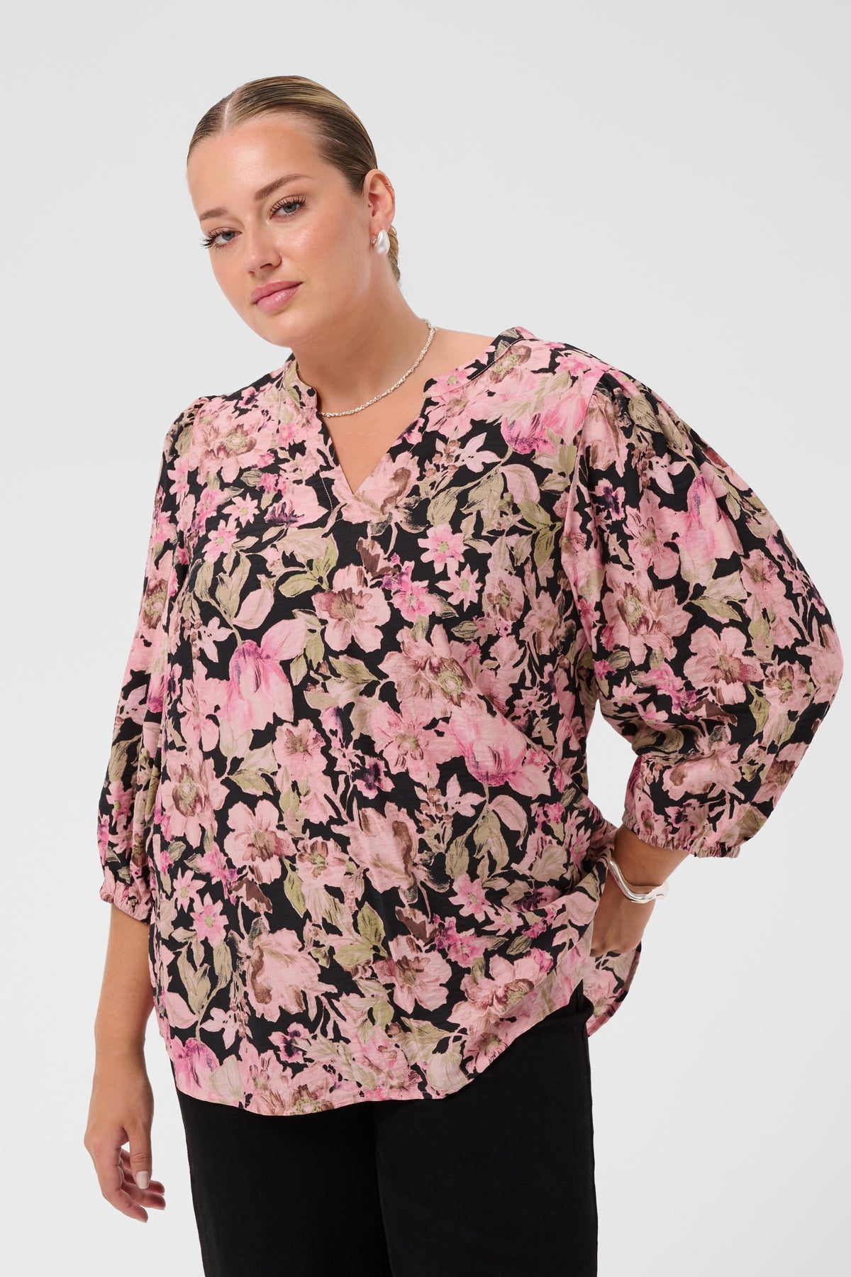 Kaffe Curve Sarina Blouse in Pink Flower 