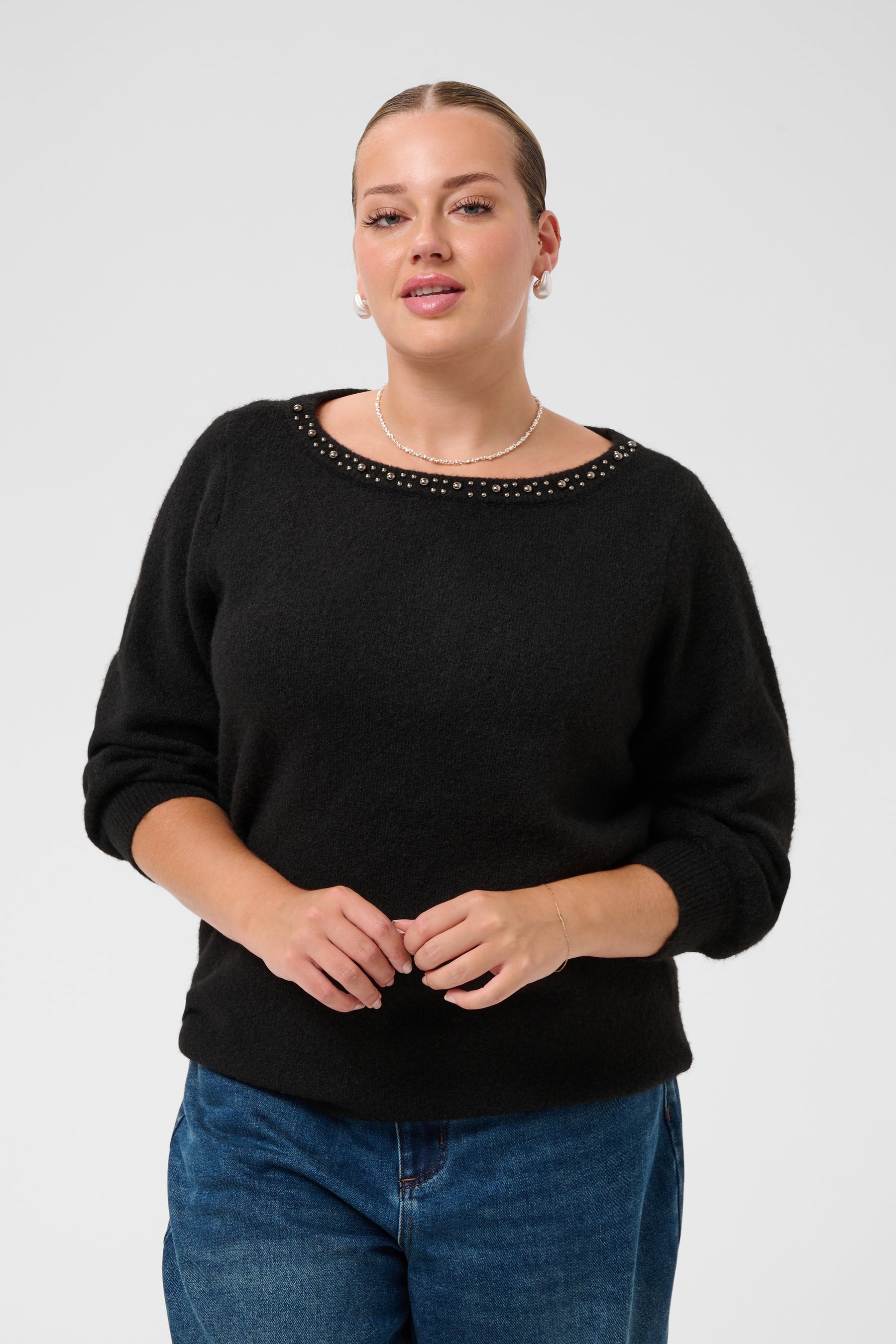 Kaffe Curve Selia Knit Top in Black 