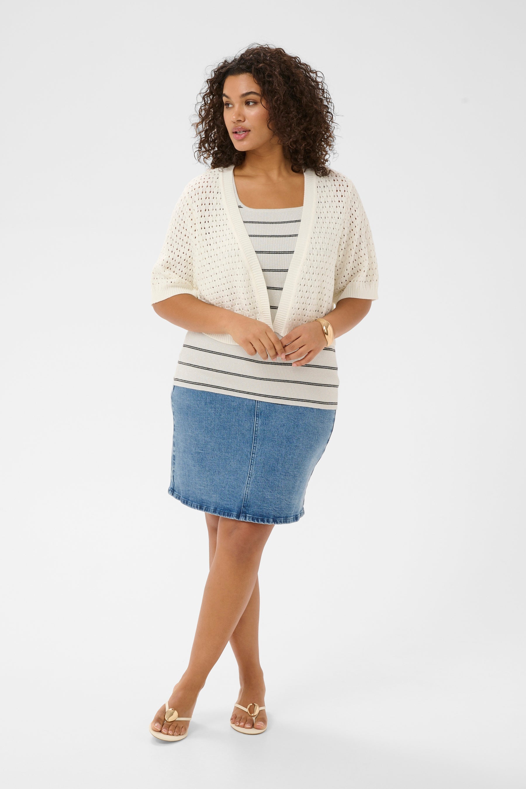 Kaffe Curve Silje Short Cardigan in White 