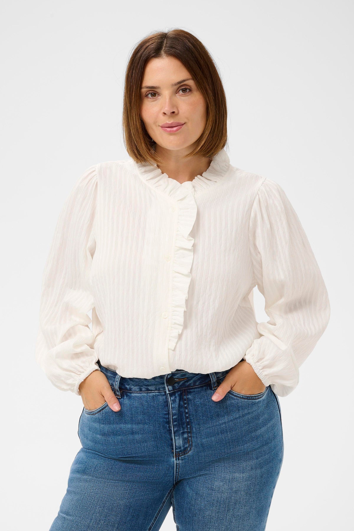Kaffe Curve Uma Frill Shirt in White