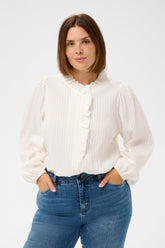 Kaffe Curve Uma Frill Shirt in White