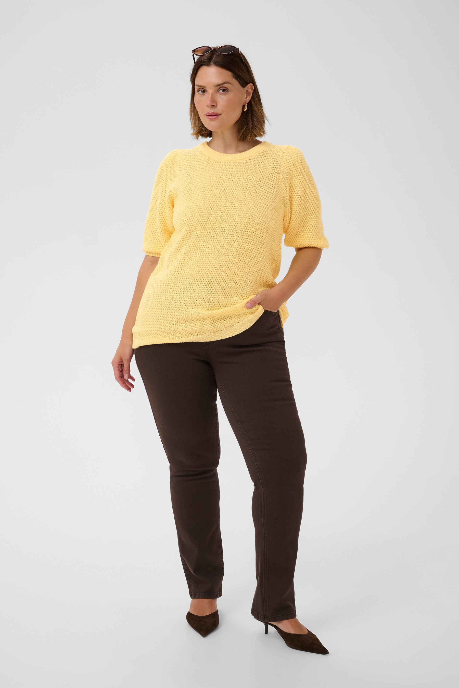 Kaffe Curve Viviana Knit Top in Yellow 