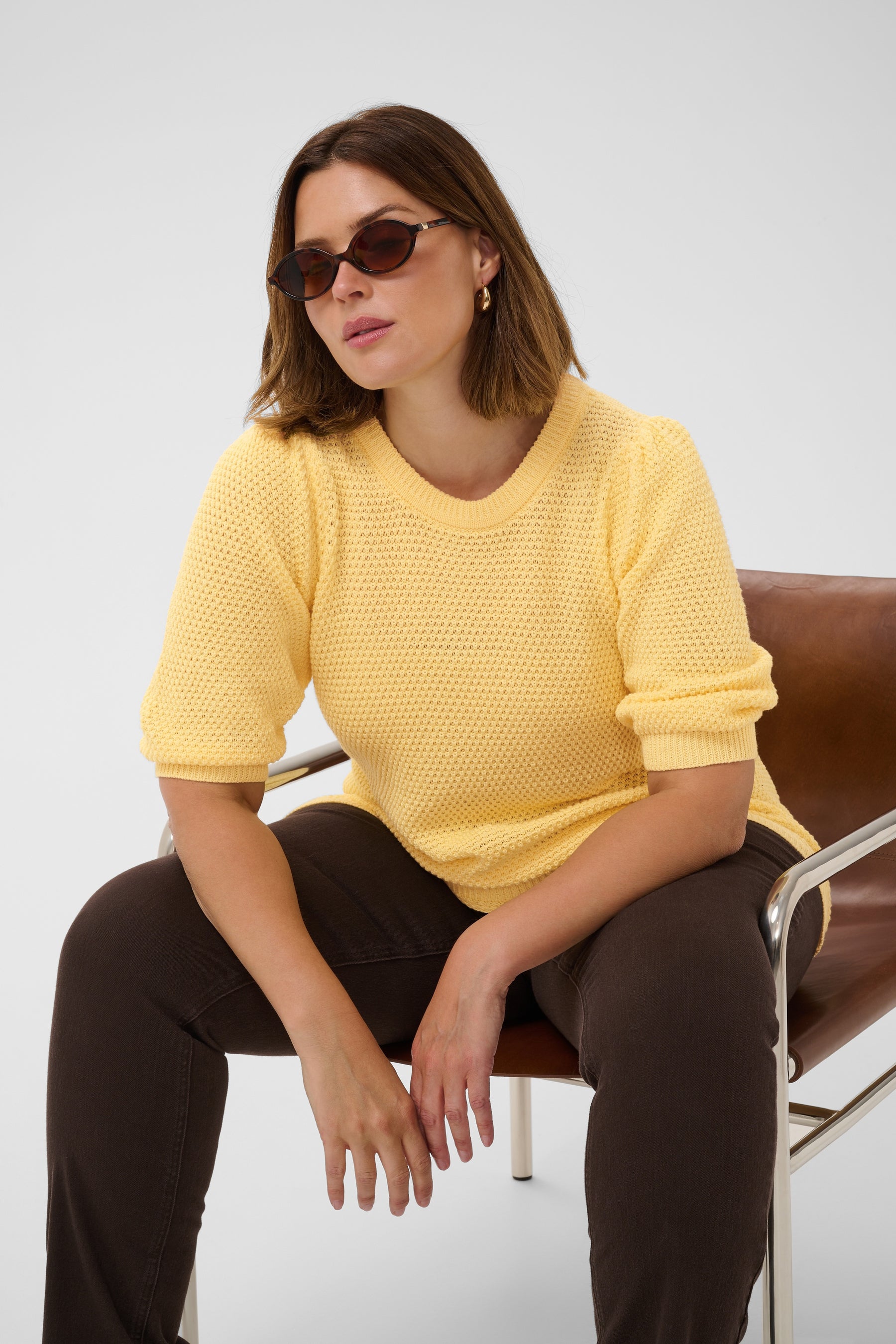 Kaffe Curve Viviana Knit Top in Yellow 