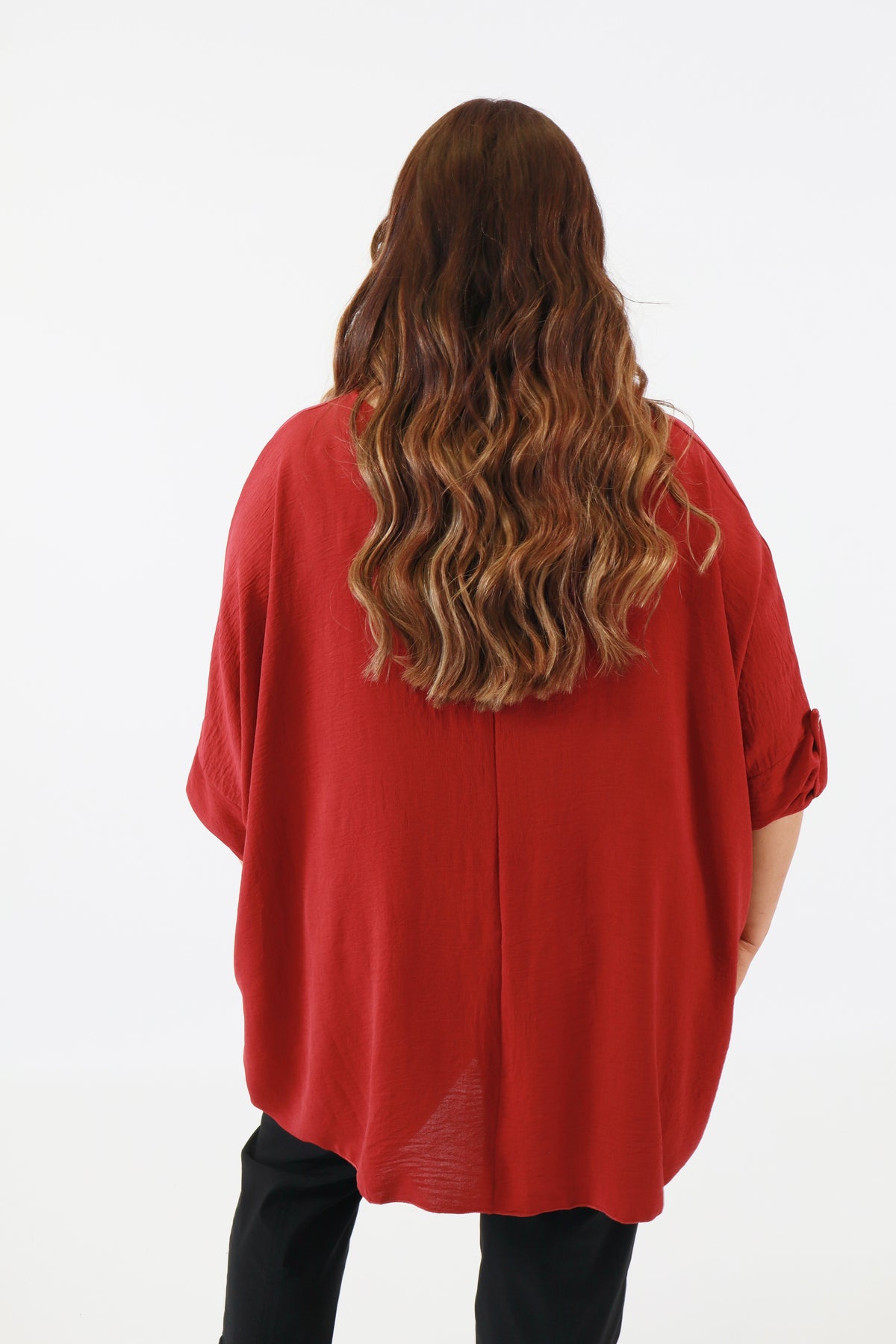 Kayla Blouse with Turn Up Sleeve in Wine
