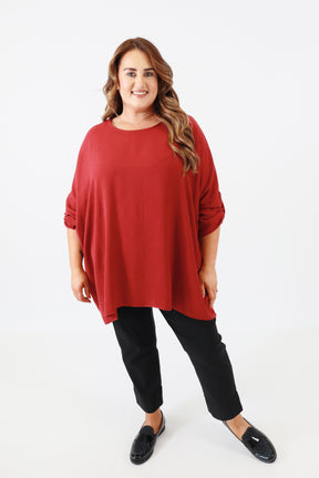Kayla Blouse with Turn Up Sleeve in Wine