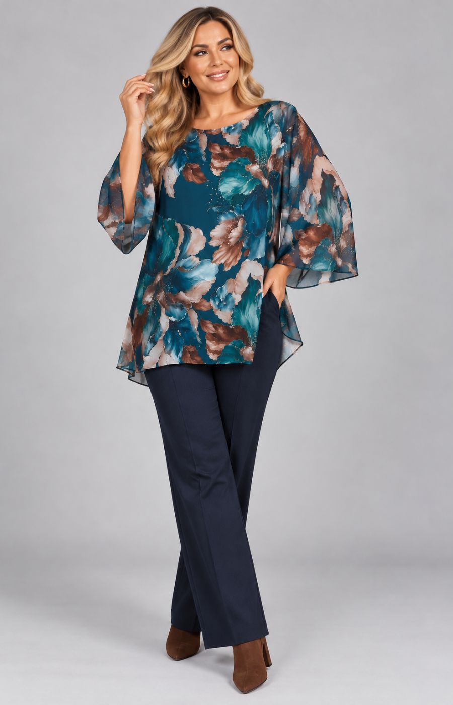 Kimberly Floral Blouse in Teal 