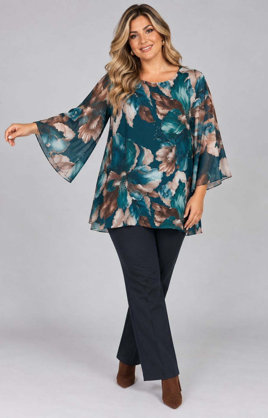 Kimberly Floral Blouse in Teal 