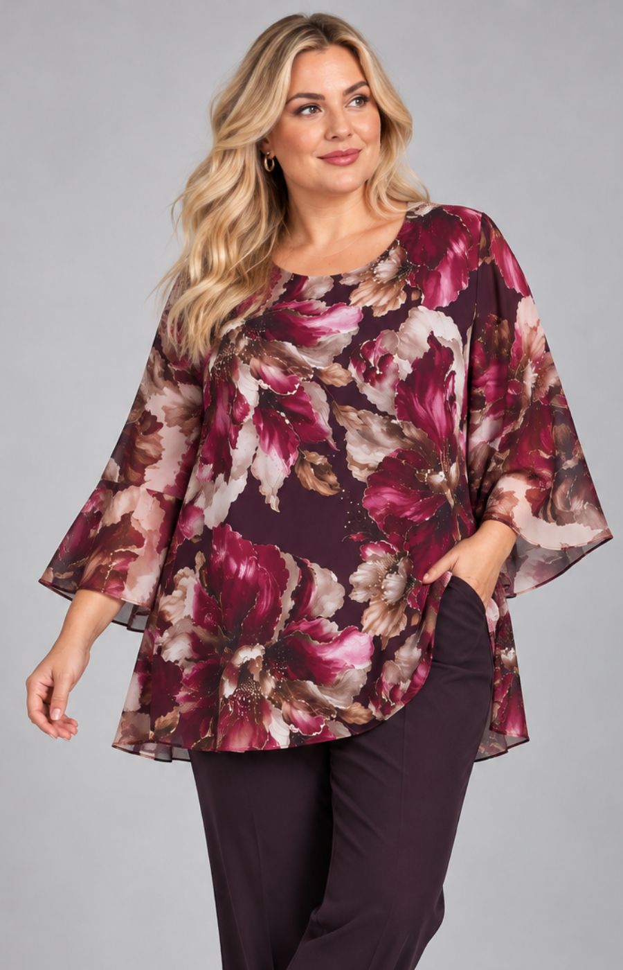 Kimberly Floral Blouse in Wine 