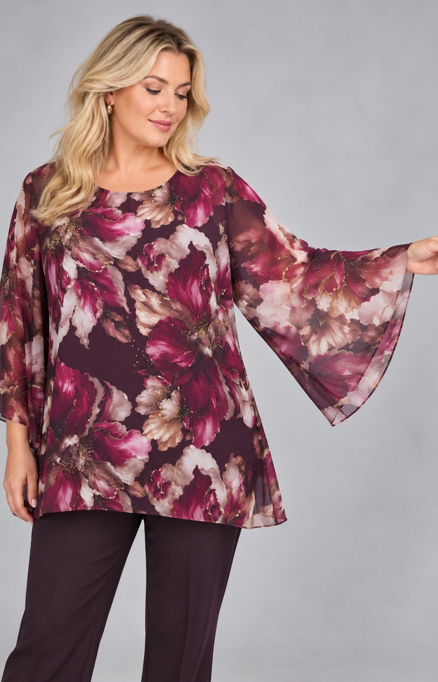 Kimberly Floral Blouse in Wine 