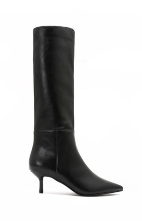 Kitten Heel Knee High Boot in Black