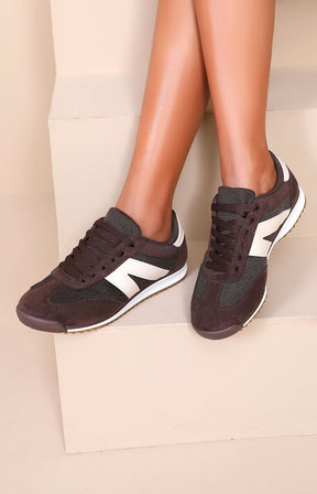 Lace Up Trainer in Brown