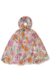 Lelia Scarf in Pink, A pink and orange floral scarf