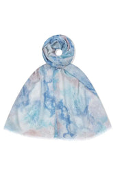 Lila Scarf in Blue, a stunning marble look scarf with blue and pink tones