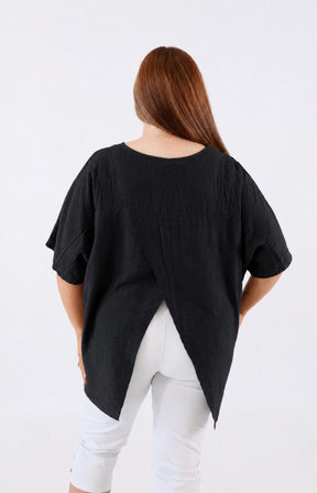 Linda Open Back Blouse in Black 
