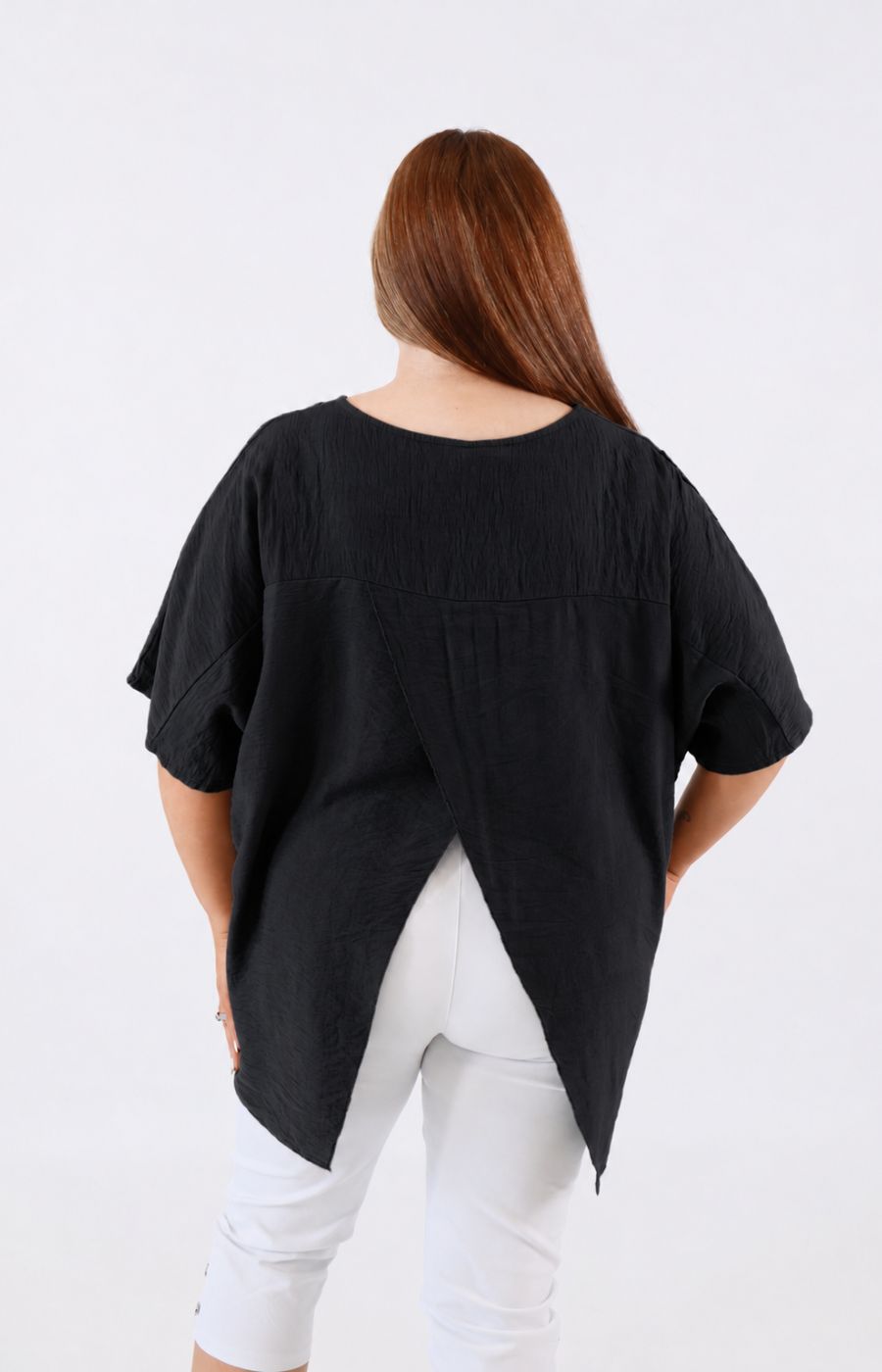 Linda Open Back Blouse in Black 
