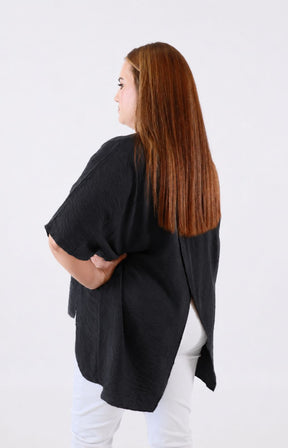 Linda Open Back Blouse in Black 