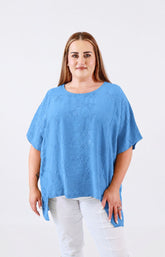 Linda Open Back Blouse in Blue