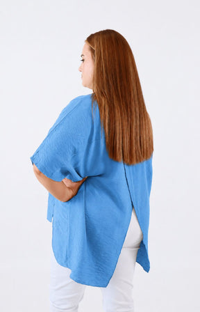 Linda Open Back Blouse in Blue