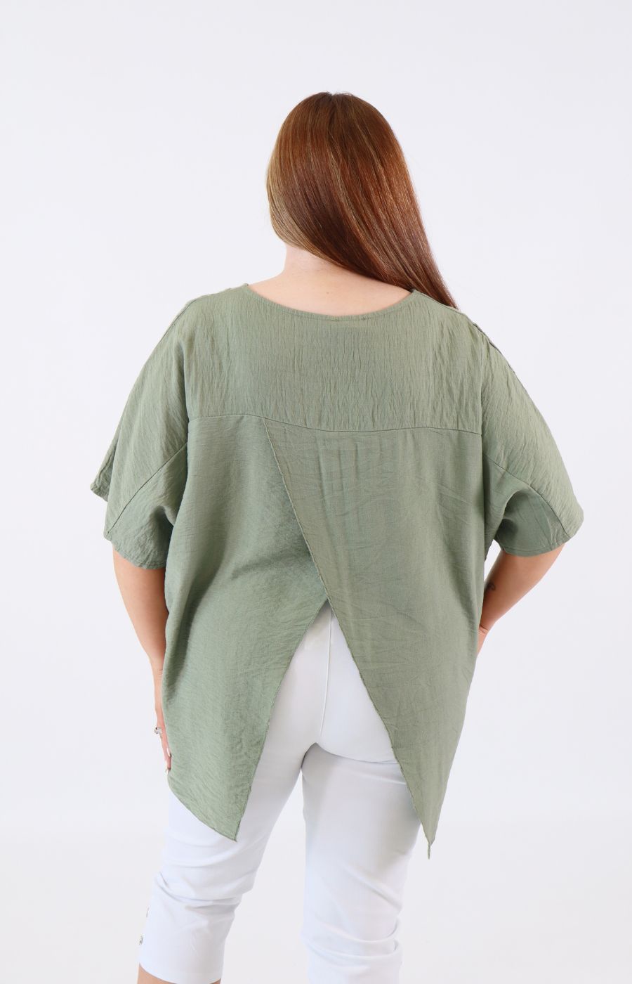 Linda Open Back Blouse in Khaki 