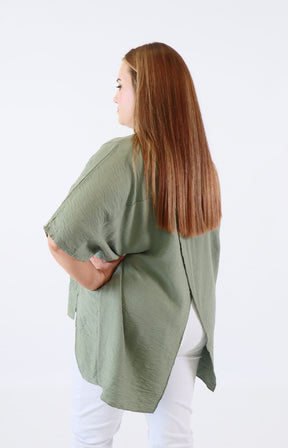 Linda Open Back Blouse in Khaki 