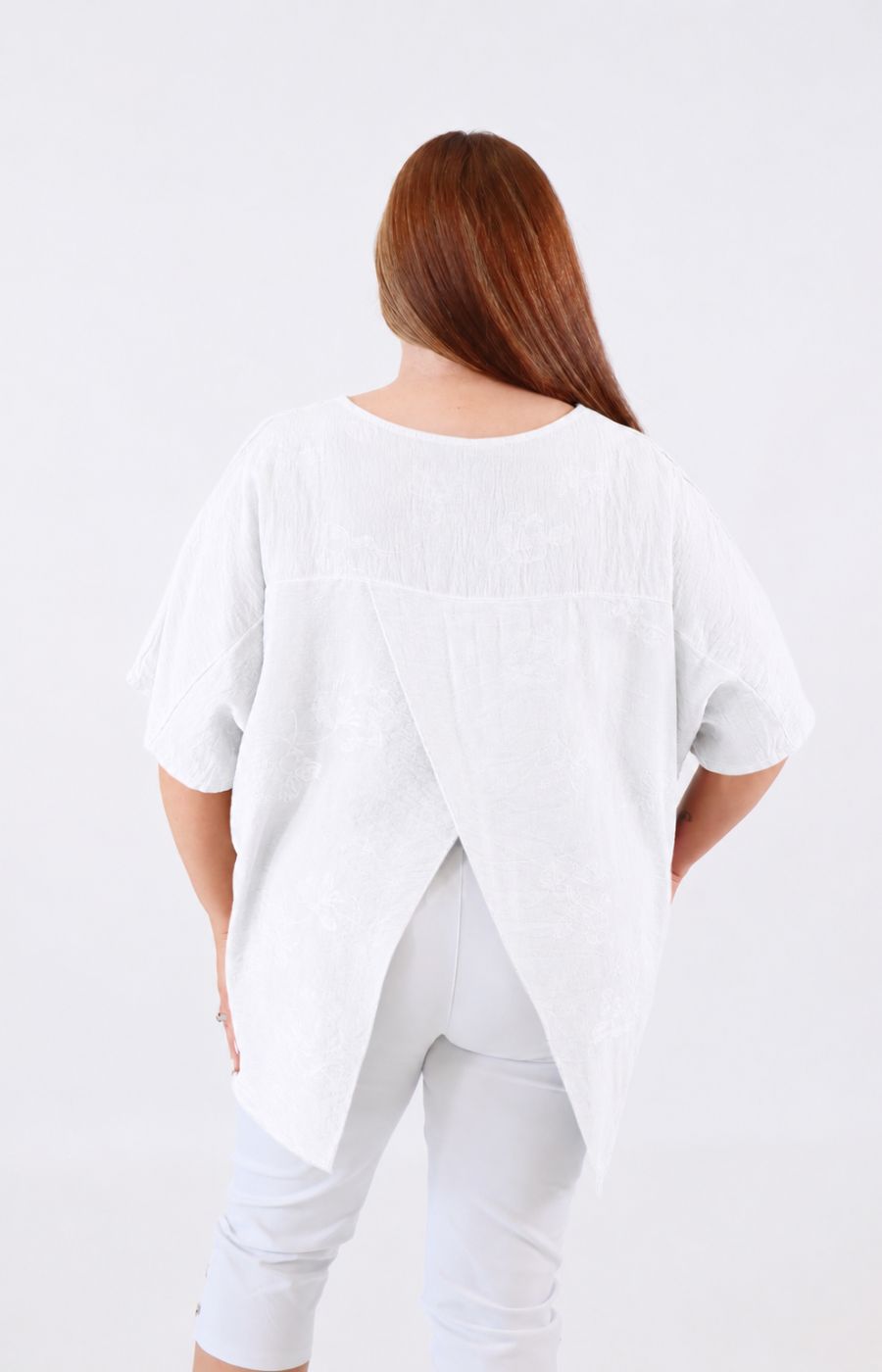 Linda Open Back Blouse in White 