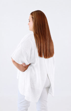Linda Open Back Blouse in White 