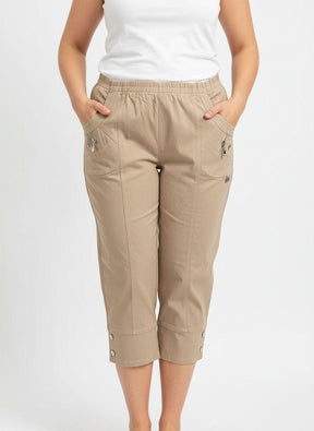 Lucie Crop Trousers in Beige.  