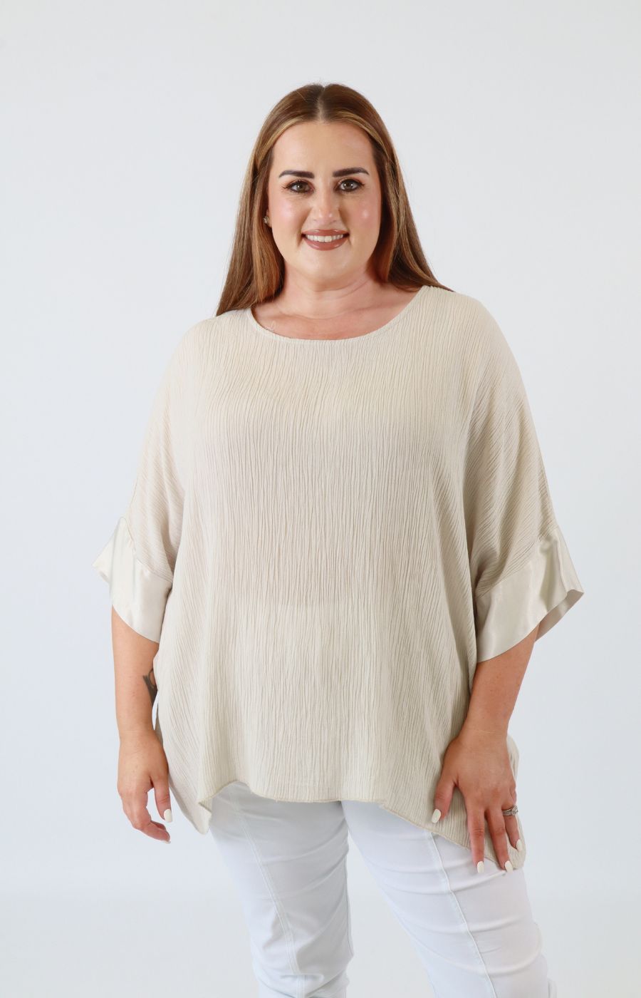Maggie Crinkle Blouse in Beige 