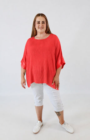 Maggie Crinkle Blouse in Coral