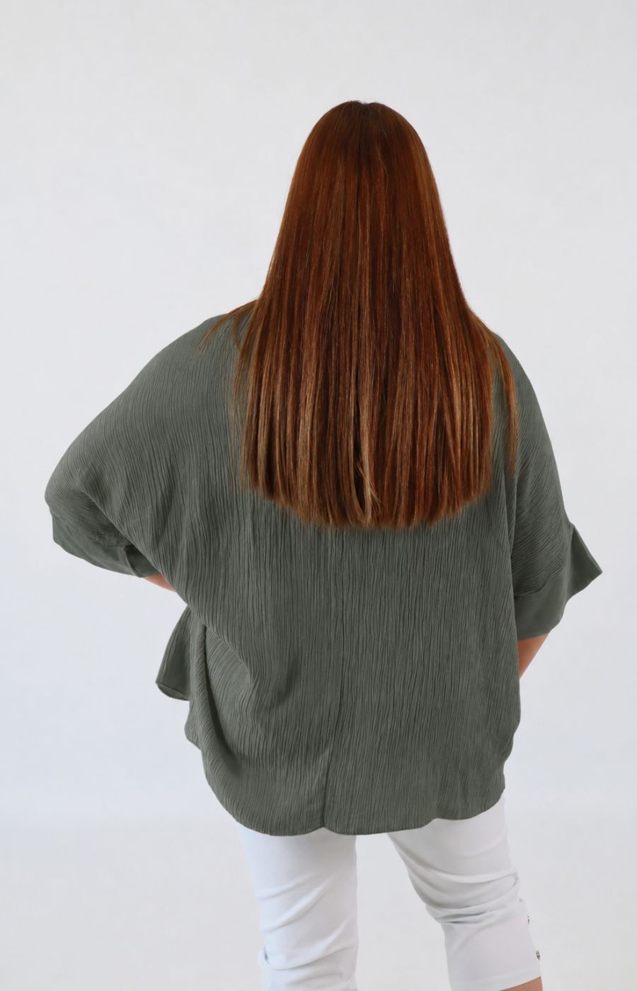 Maggie Crinkle Blouse in Khaki 