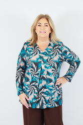 Magna A-Line Top in Teal/Beige Print