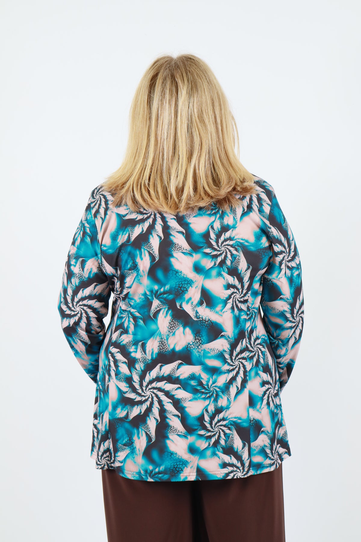 Magna A-Line Top in Teal/Beige Print