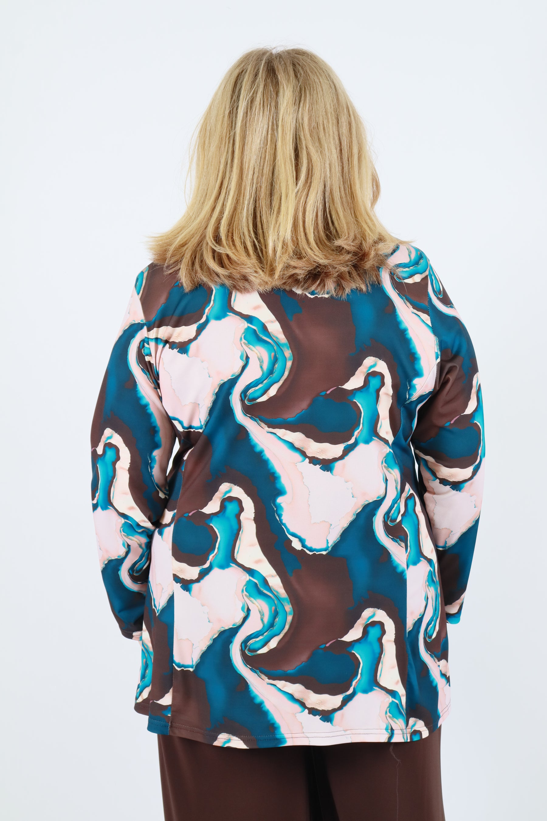 Magna A-Line Top in Teal/Brown Print