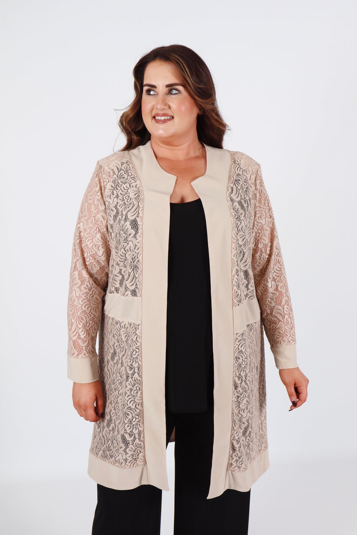 Magna Lace Cardigan in Beige