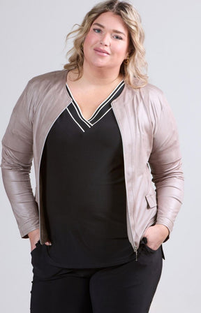 Magna Leather Look Jacket in Taupe