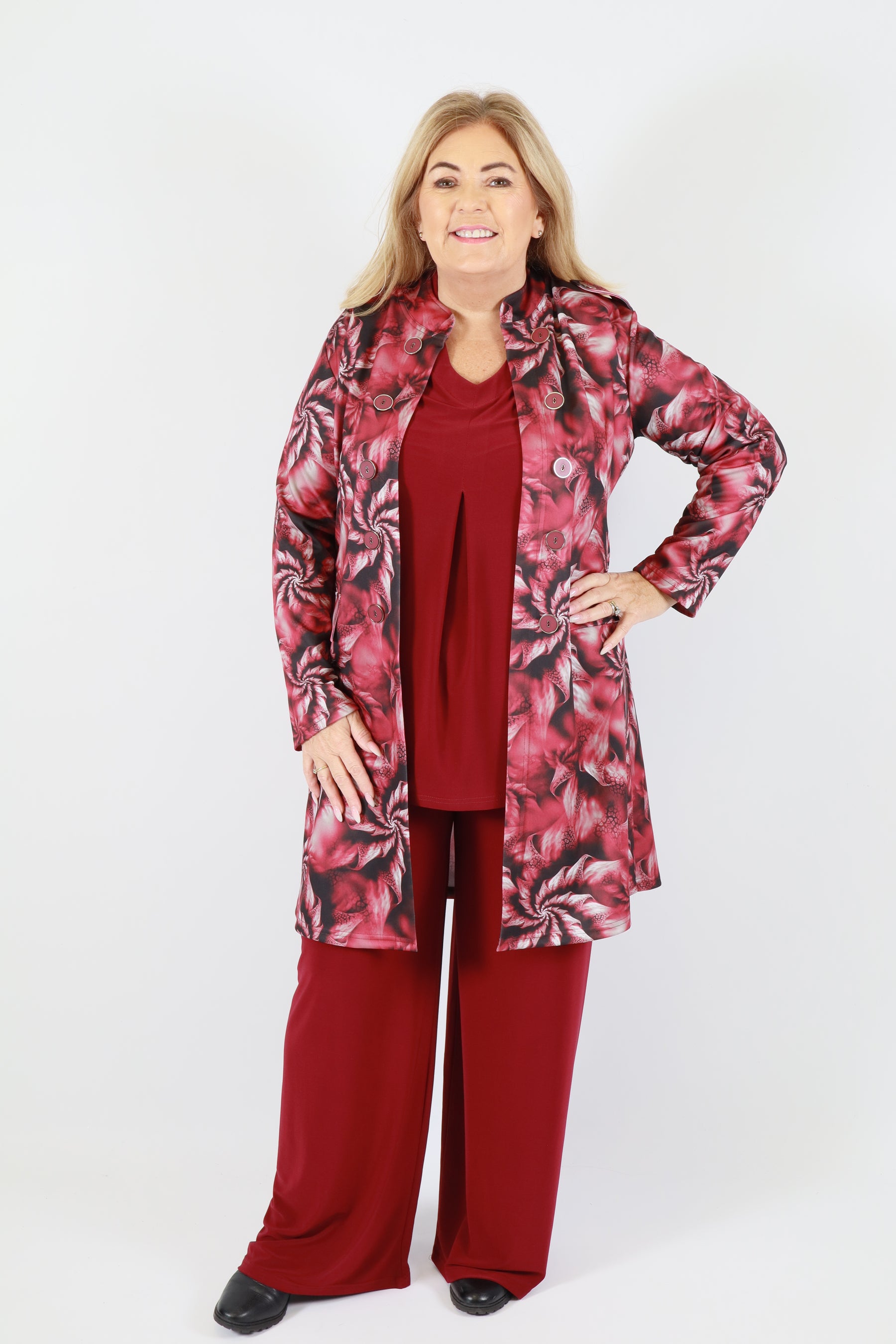 Magna Longline Jacket in Red Floral
