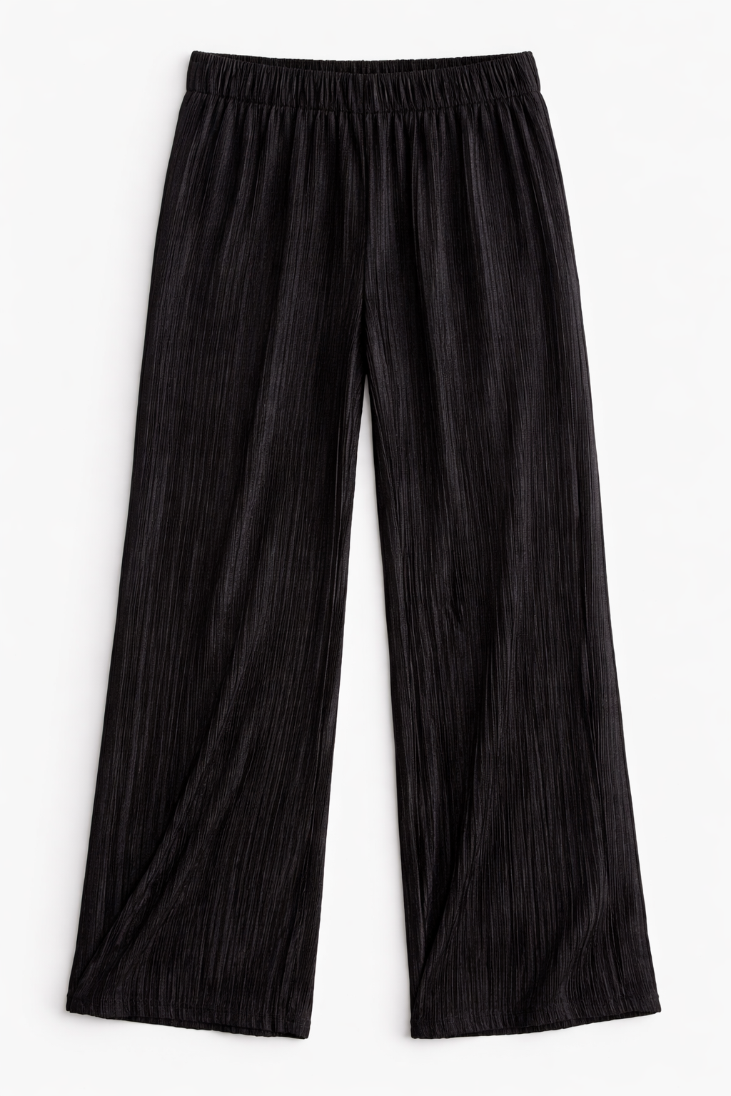 Black plisse trousers on a white background