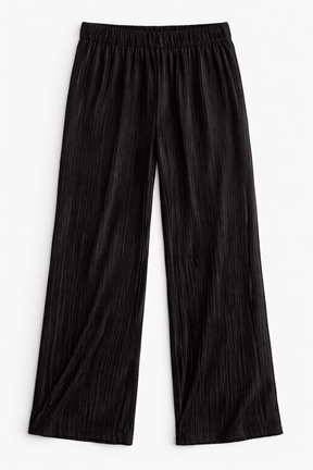 Black plisse trousers on a white background