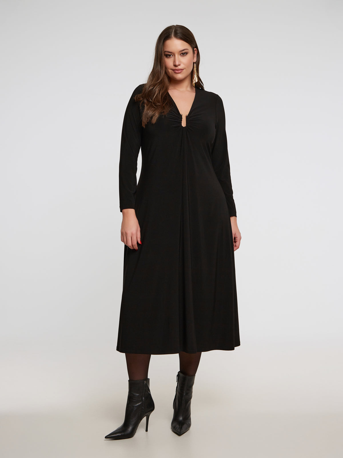 Mat Black Dress with Ruched Bust