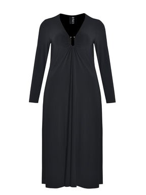 Mat Black Dress with Ruched Bust