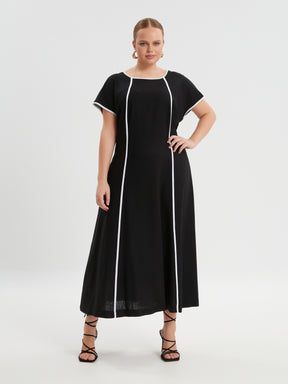 Mat Black Dress with White Stripes