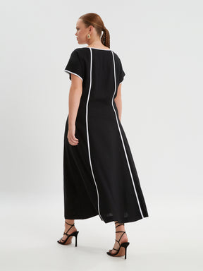 Mat Black Dress with White Stripes