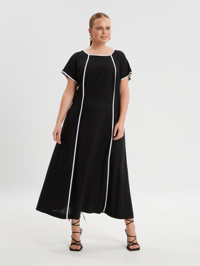 Mat Black Dress with White Stripes