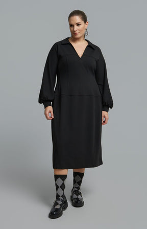 Mat Collared Dress in Black 