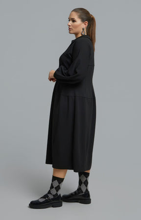 Mat Collared Dress in Black 
