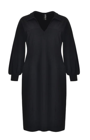 Mat Collared Dress in Black 