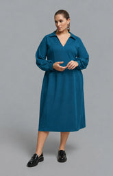 Mat Collared Dress in Teal 